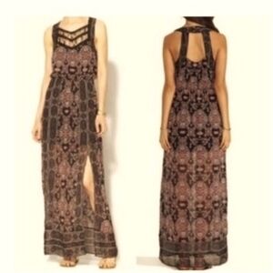FREE PEOPLE Size 6 BOHO Black Floral Maxi Dress